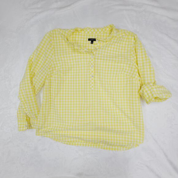 Talbots Tops - Talbots Yellow Gingham Blouse XLP Cotton Top Petite Plus Button Front Preppy